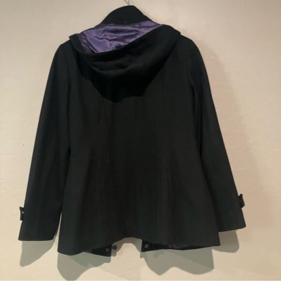 Calvin Klein Black Winter Wool Blend Coat with Removable Hood Women's Size 6 - Picture 11 of 16